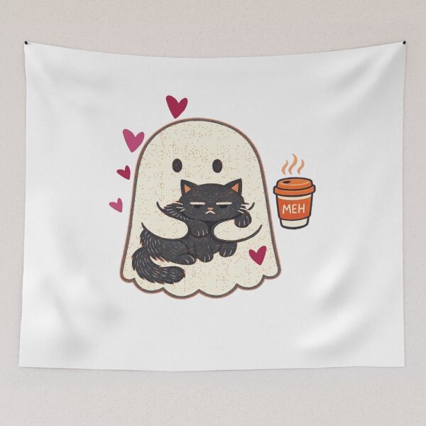 Item preview, Cute Ghost Hugging Grumpy Black Cat Funny Halloween Design. designed and sold by Gopal Verma.