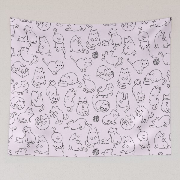 Item preview, Playful Cute Cats Line Art Pattern designed and sold by Palette & Hue.