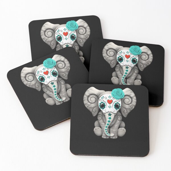 Item preview, Teal-Blue-Day-Of-The-Dead-Sugar-Skull-Baby-Elephant designed and sold by geenadside.