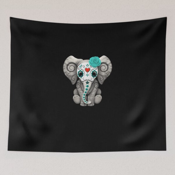 Item preview, Teal-Blue-Day-Of-The-Dead-Sugar-Skull-Baby-Elephant designed and sold by geenadside.