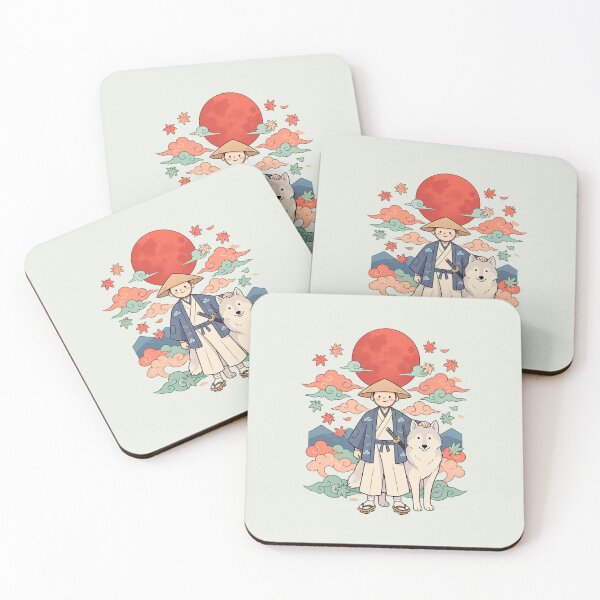 Item preview, Kawaii Samurai with Wolf | Japanese Warrior Autumn Red Moon designed and sold by MrDev.