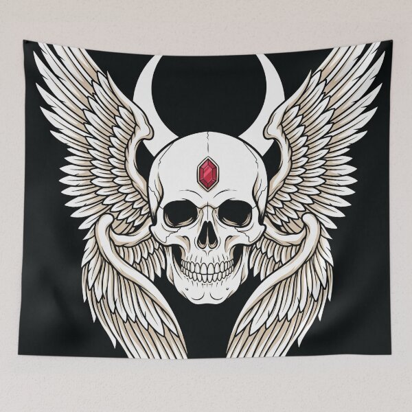 Item preview, Winged Skull Crescent Moon Gothic Art designed and sold by digizonebydas.