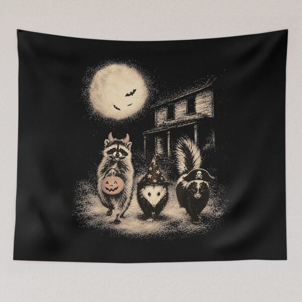 Item preview, Halloween Raccoon Opossum Skunk Funny Pumpkin Moon Art Night  designed and sold by Setaraxia.