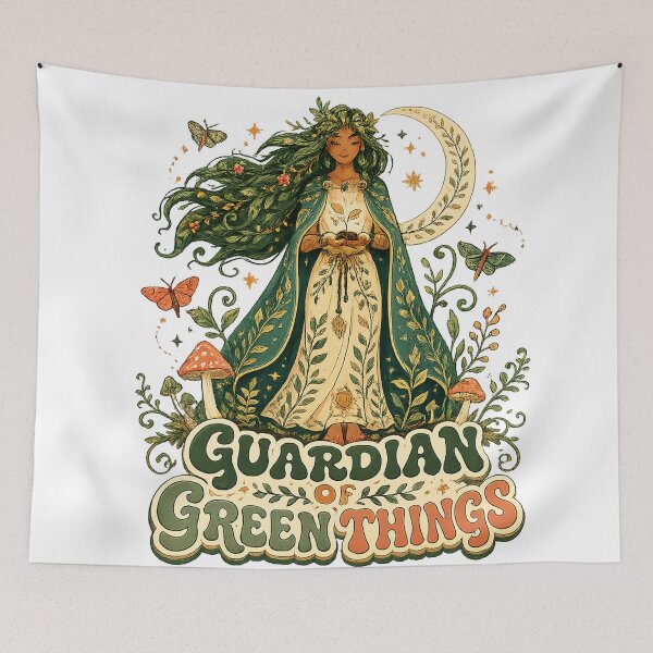 Item preview, Guardian of Green Things Botanical Nature Goddess Cottagecore Fantasy Art designed and sold by inkoutninja.