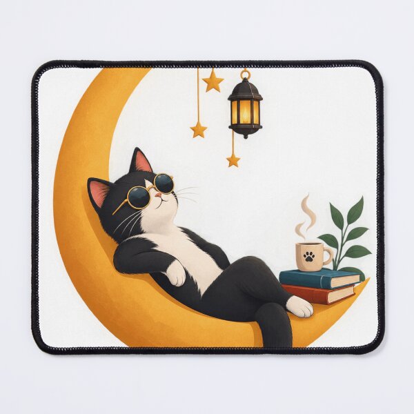 Item preview, Cosmic Cat on Crescent Moon – Whimsical Minimalist Fantasy Art designed and sold by meghnad.