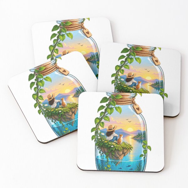 Item preview, Dreamy Terrarium World – Magical Sunset Lake Fantasy Illustration designed and sold by meghnad.