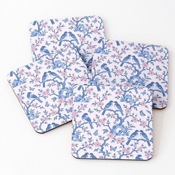Item preview, Blue Lovebird Chinoiserie Seamless Pattern | Blue and White Lovebirds Blossom Repeat designed and sold by StickyGuys.