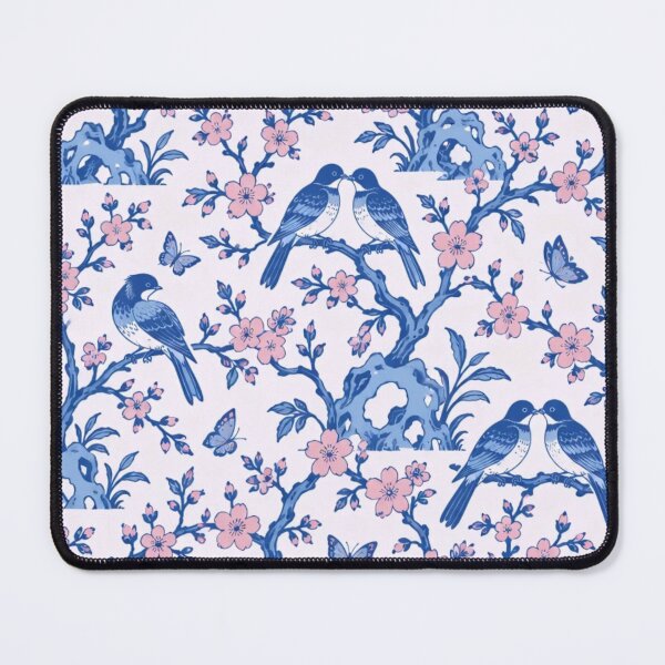 Item preview, Blue Lovebird Chinoiserie Seamless Pattern | Blue and White Lovebirds Blossom Repeat designed and sold by StickyGuys.
