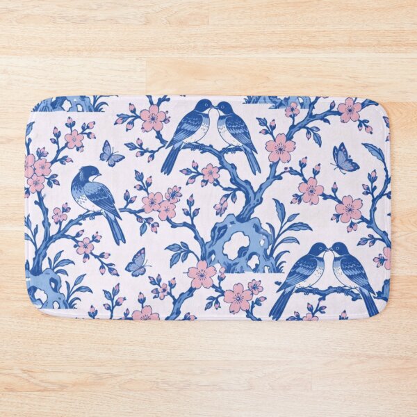 Item preview, Blue Lovebird Chinoiserie Seamless Pattern | Blue and White Lovebirds Blossom Repeat designed and sold by StickyGuys.