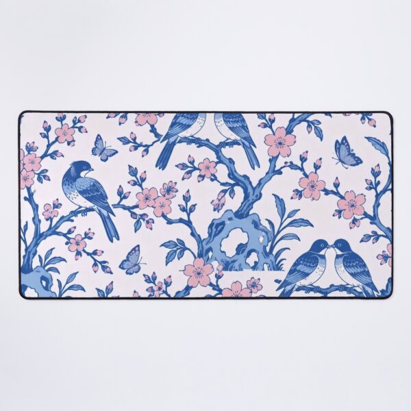 Item preview, Blue Lovebird Chinoiserie Seamless Pattern | Blue and White Lovebirds Blossom Repeat designed and sold by StickyGuys.