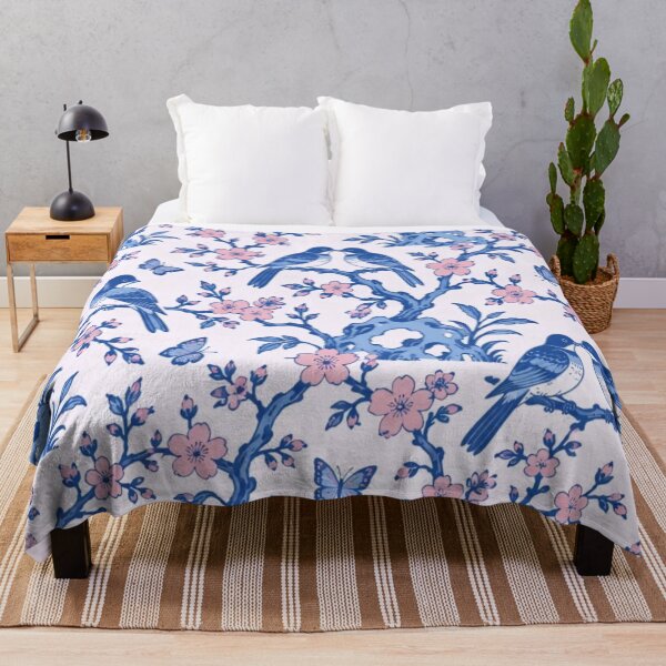 Item preview, Blue Lovebird Chinoiserie Seamless Pattern | Blue and White Lovebirds Blossom Repeat designed and sold by StickyGuys.