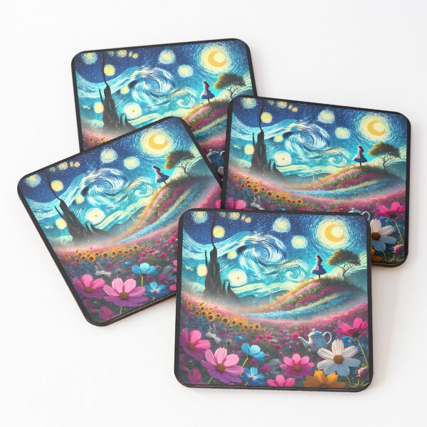 Item preview, Girl Standing On Blooming Hill Under Swirling Starry Sky With Teapot designed and sold by DamianeRaymond.