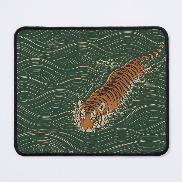 Item preview, Swimming Tiger Vintage Japanese Woodblock Emerald Green Art designed and sold by artswag.