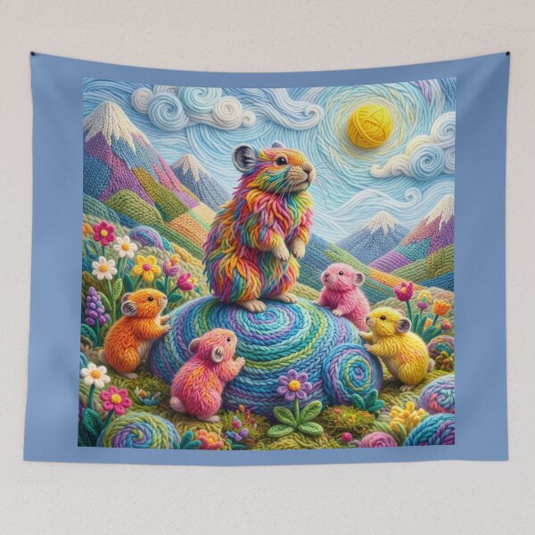 Item preview, Yarn Pika Family Gather Around Yarn Rock designed and sold by Tridentulus.