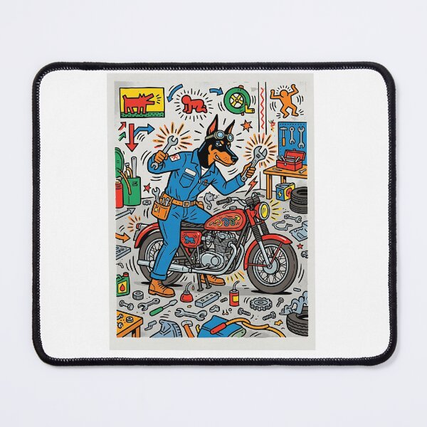 Item preview, Doberman Motorcycle Mechanic designed and sold by PictoVibe.