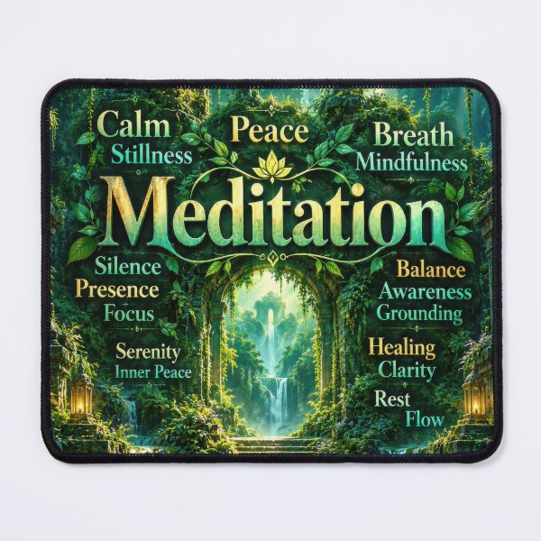Item preview, Meditation Sanctuary – Mindfulness Word Cloud in an Enchanted Forest designed and sold by WartonnoArt.