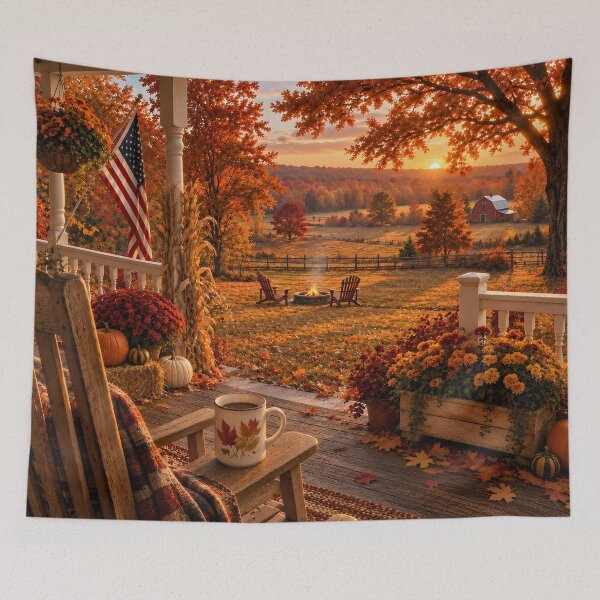Item preview, Autumn Porch Sunset View designed and sold by PuzzlingRooster.