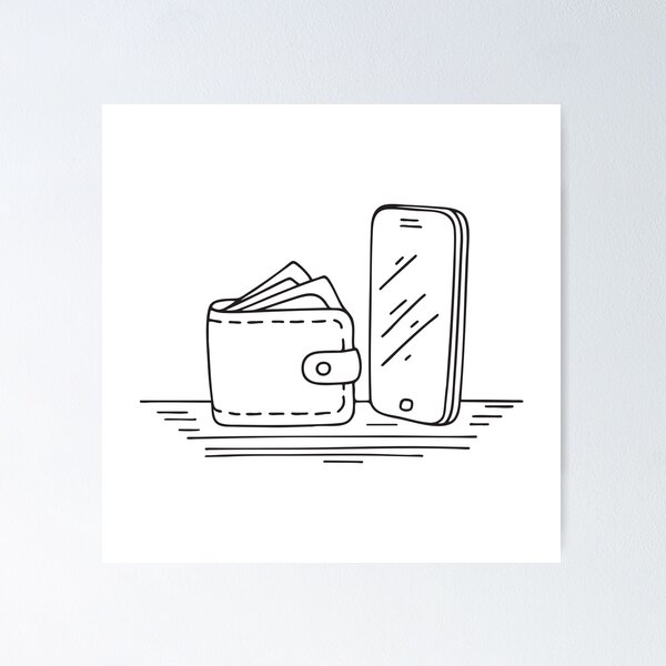Item preview, An illustration of a wallet beside a smartphone on a desk designed and sold by rasagamastore.