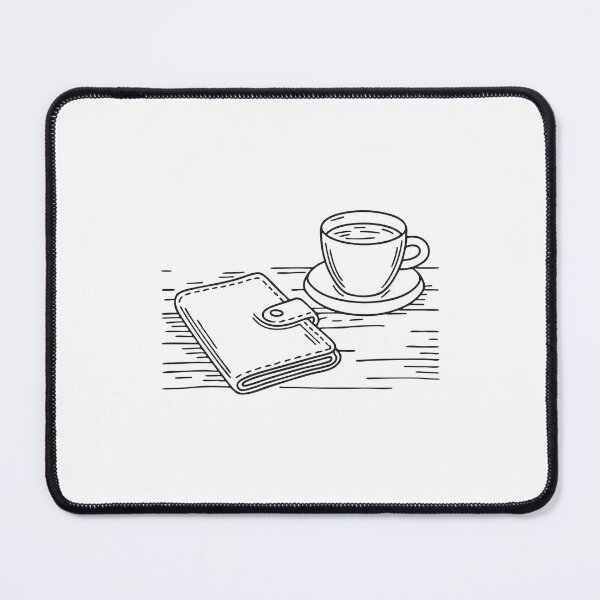 Item preview, An illustration of a wallet on a wooden table with a ceramic cup of coffee designed and sold by rasagamastore.