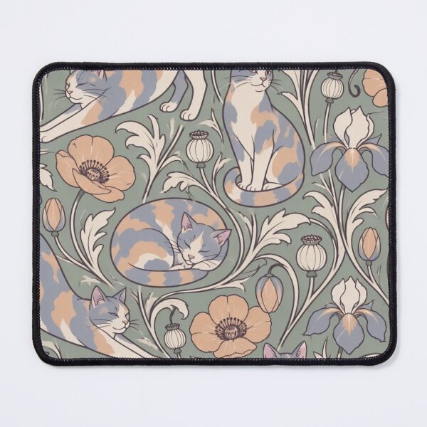 Item preview, Dilute Tortoiseshell Cat Art Nouveau Seamless Pattern | Tortie Cat Floral Repeat designed and sold by StickyGuys.