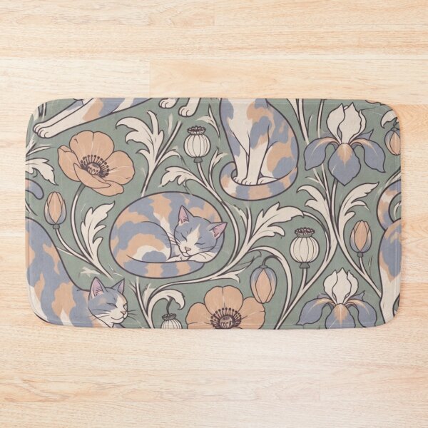 Item preview, Dilute Tortoiseshell Cat Art Nouveau Seamless Pattern | Tortie Cat Floral Repeat designed and sold by StickyGuys.