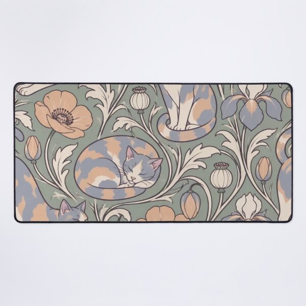 Item preview, Dilute Tortoiseshell Cat Art Nouveau Seamless Pattern | Tortie Cat Floral Repeat designed and sold by StickyGuys.