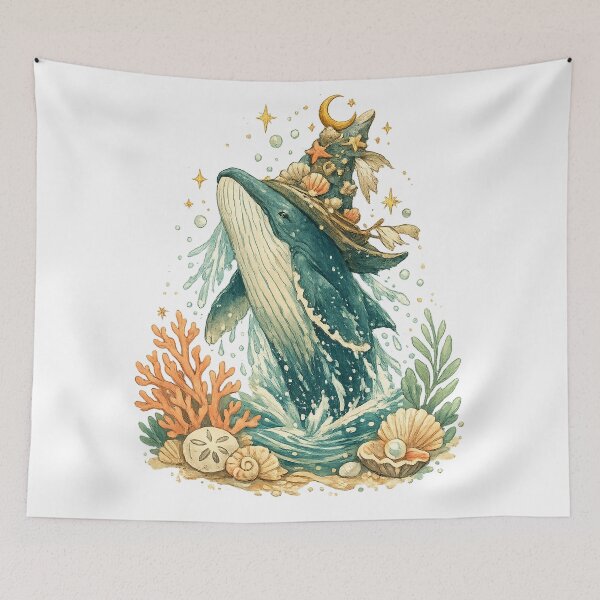 Item preview, Celestial Whale Ocean Witch Cottagecore Humpback Whale Fantasy Art designed and sold by inkoutninja.