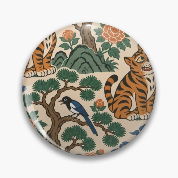 Item preview, Minhwa Tiger Seamless Pattern | Korean Folk Art Tiger and Magpie Pine Repeat designed and sold by StickyGuys.