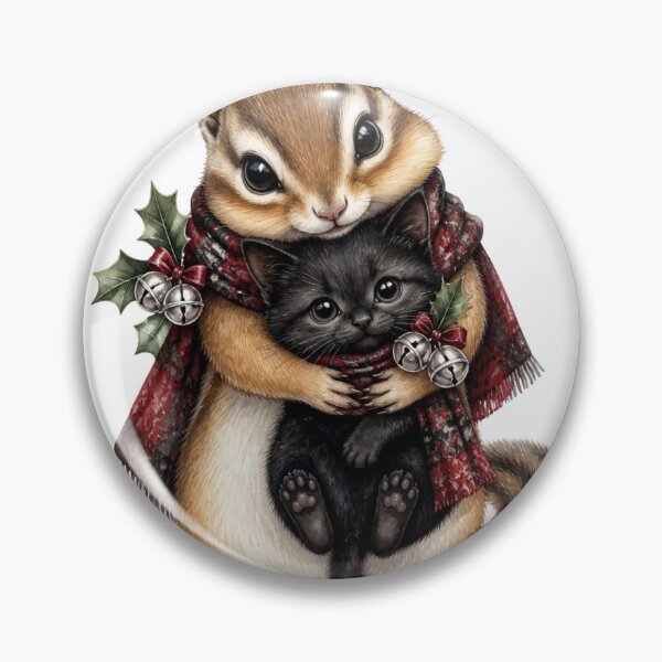 Item preview, Cute Chipmunk Hugging Black Kitten Winter Holiday designed and sold by takeng07.