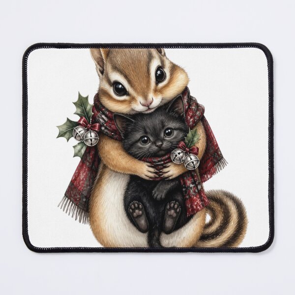 Item preview, Cute Chipmunk Hugging Black Kitten Winter Holiday designed and sold by takeng07.