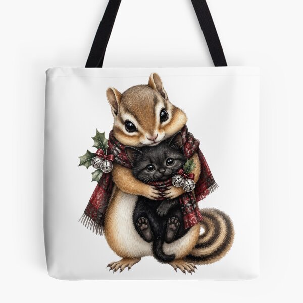 Item preview, Cute Chipmunk Hugging Black Kitten Winter Holiday designed and sold by takeng07.