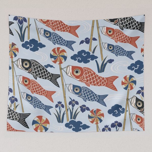 Item preview, Koinobori Seamless Pattern | Japanese Carp Streamers Woodblock Children's Day designed and sold by StickyGuys.