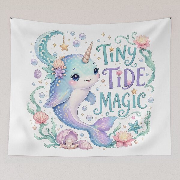Item preview, Tiny Tide Magic Cute Narwhal Ocean Kawaii Coastal Fantasy Art designed and sold by inkoutninja.