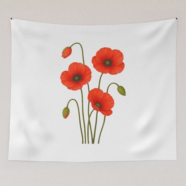 Item preview, Pretty Red Poppies Flowers Full Bloom White 2 Shapes Mania designed and sold by Shapes-Mania.