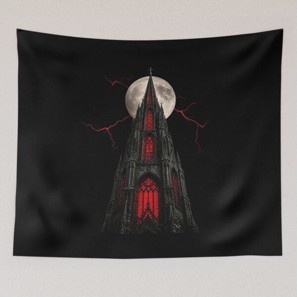 Item preview, Gothic Cathedral Spire Blood Moon Crimson Light Graphic designed and sold by LazyDayzCo.
