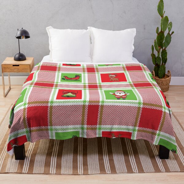 Item preview, Christmas tartan plaid pattern with framed Santa and reindeer designed and sold by PowerAntShop.