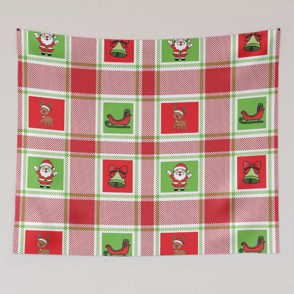 Item preview, Christmas tartan plaid pattern with framed Santa and reindeer designed and sold by PowerAntShop.