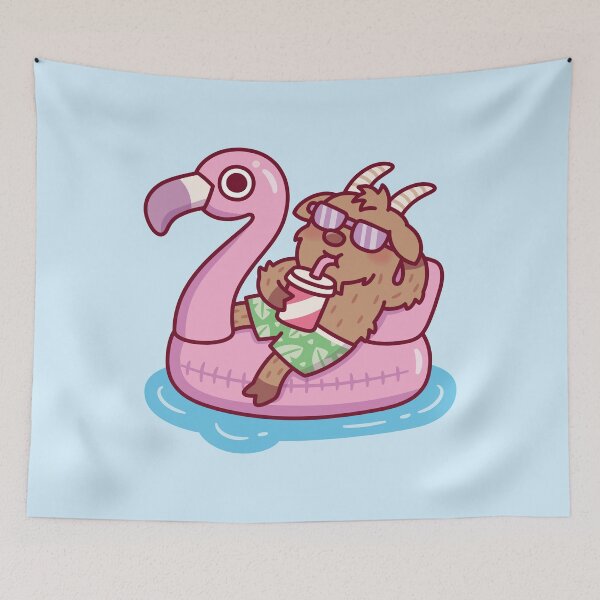 Item preview, Goat Chilling On Flamingo Pool Float Summer Vacation designed and sold by rustydoodle.