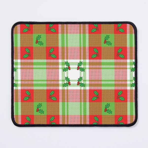 Item preview, Christmas holly leaves and berries on tartan plaid background designed and sold by PowerAntShop.