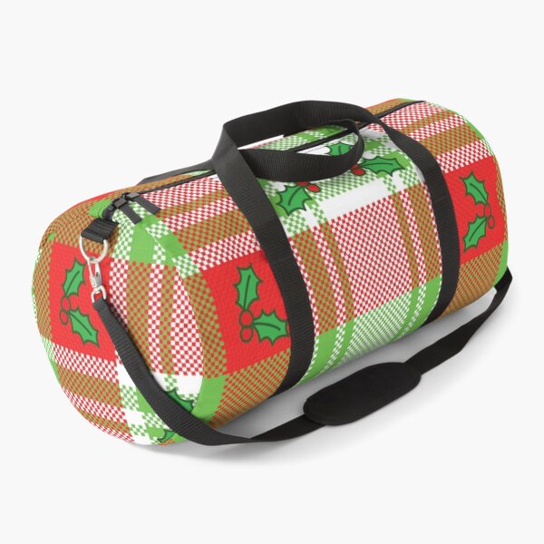 Item preview, Christmas holly leaves and berries on tartan plaid background designed and sold by PowerAntShop.