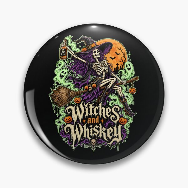 Artikelvorschau, Hexen und Whiskey Skelett-Hexen-T-Shirt | Gothic Halloween Hexenbesen-T-Shirt entworfen und verkauft von graphic-genie.