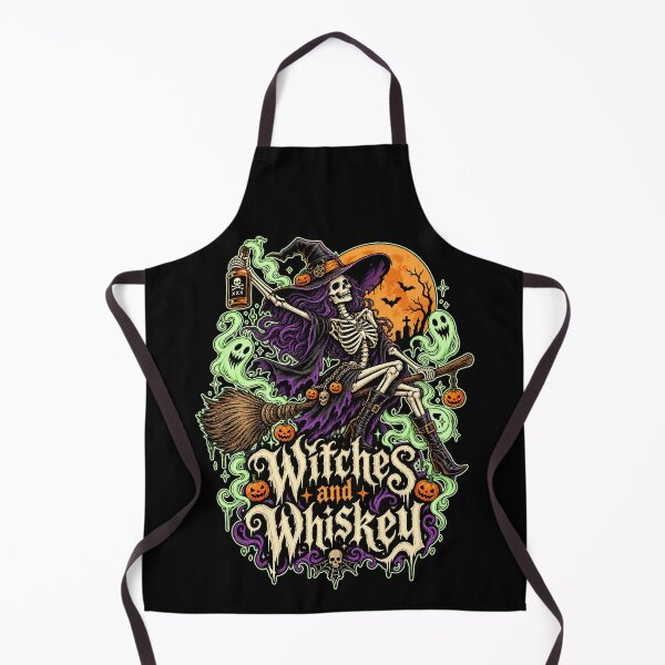 Item preview, Witches and Whiskey Skeleton Witch T-Shirt | Gothic Halloween Witch Broom Tee designed and sold by graphic-genie.