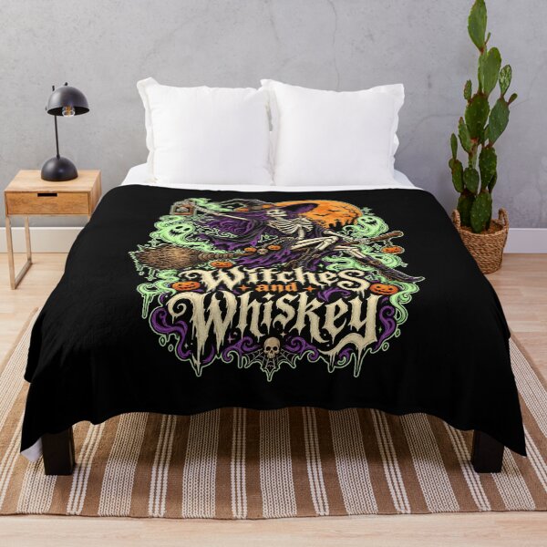 Item preview, Witches and Whiskey Skeleton Witch T-Shirt | Gothic Halloween Witch Broom Tee designed and sold by graphic-genie.
