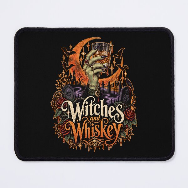 Item preview, Witches and Whiskey Halloween T-Shirt | Gothic Witch Hand Whiskey Glass Tee designed and sold by graphic-genie.