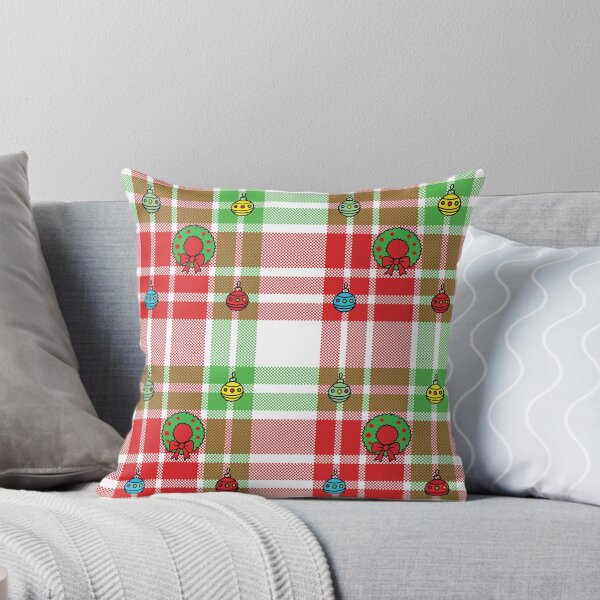Item preview, Christmas ornaments and wreaths on tartan plaid pattern designed and sold by PowerAntShop.