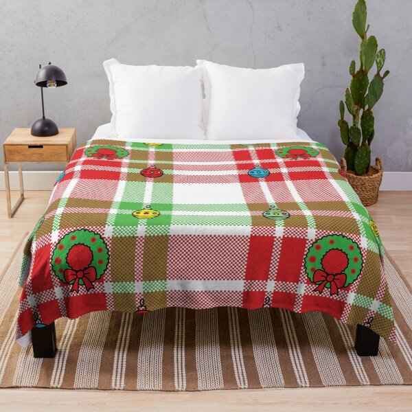 Item preview, Christmas ornaments and wreaths on tartan plaid pattern designed and sold by PowerAntShop.