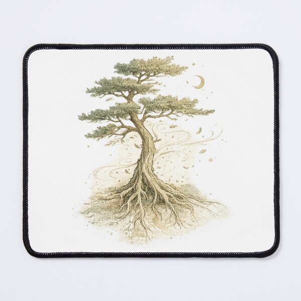 Item preview, Ancient Rooted Pine Tree Crescent Moon Mystical Nature Art designed and sold by inkoutninja.
