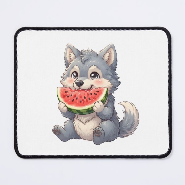 Item preview, Cute Furry Wolf Eating Watermelon | Adorable Fluffy Wolf Sticker designed and sold by DuckOddity.