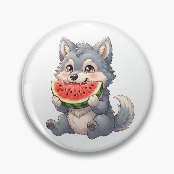 Item preview, Cute Furry Wolf Eating Watermelon | Adorable Fluffy Wolf Sticker designed and sold by DuckOddity.