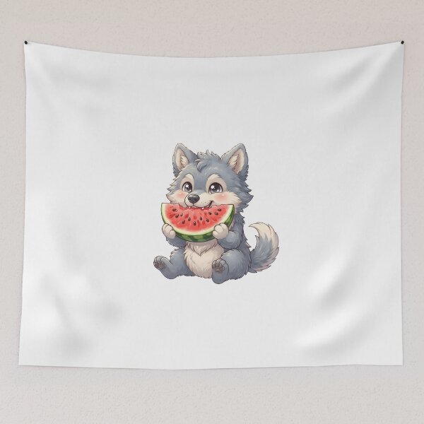 Item preview, Cute Furry Wolf Eating Watermelon | Adorable Fluffy Wolf Sticker designed and sold by DuckOddity.